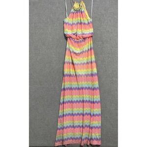 Lilly Pulitzer Dress Womens Small Maxi Metallic Zigzag Chain Neck Boho